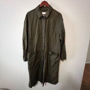 Madewell Linen Oversized Duster Coat Womens Kale Green Olive Pockets SZ L